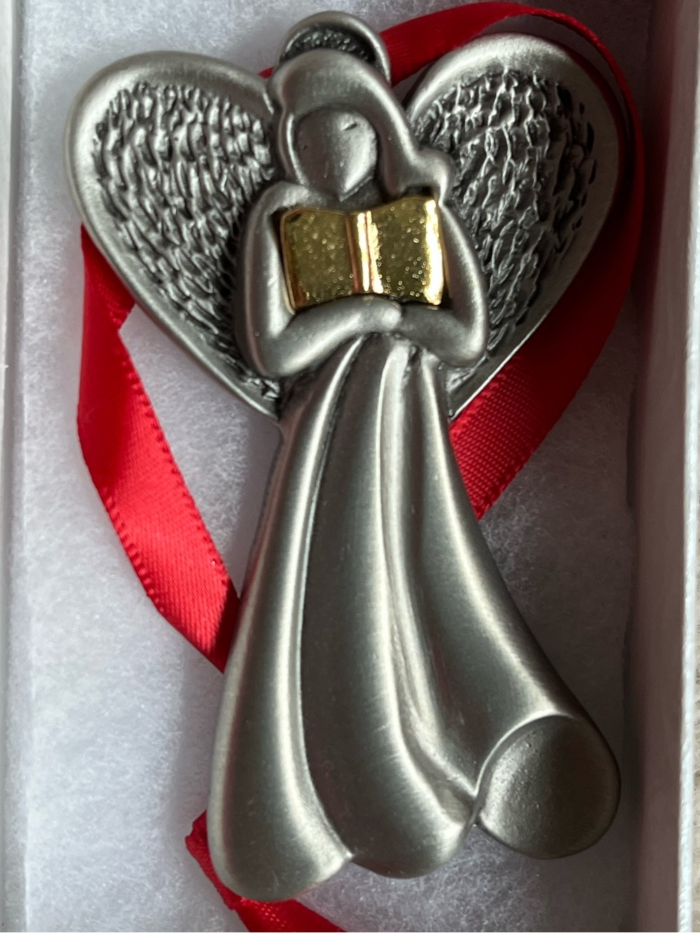 Y2K Canadian Cancer Society Pewter Angel Heart Ribbon Holiday Christmas Ornament